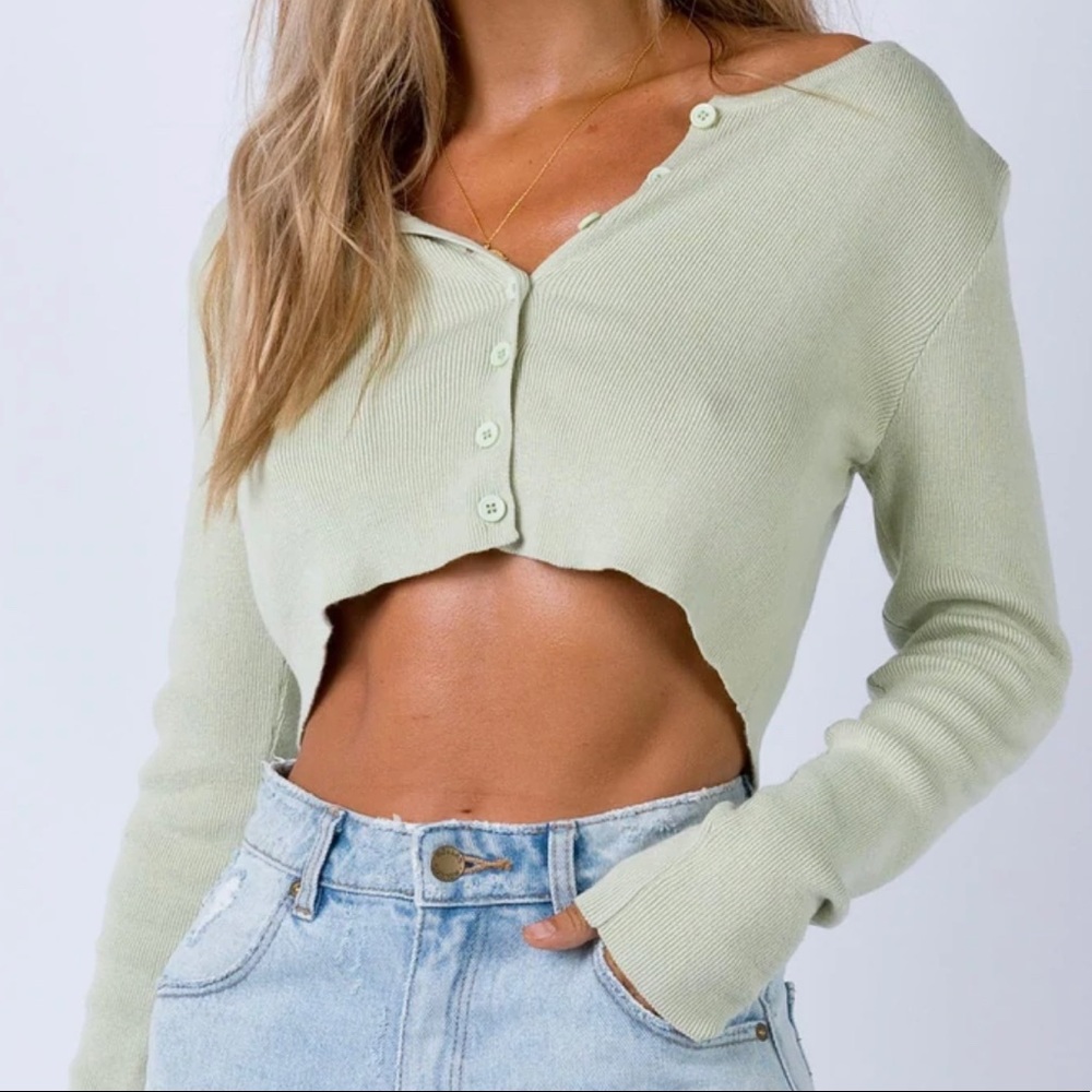 Princess Polly Sage Green Michael Cropped Cardigan